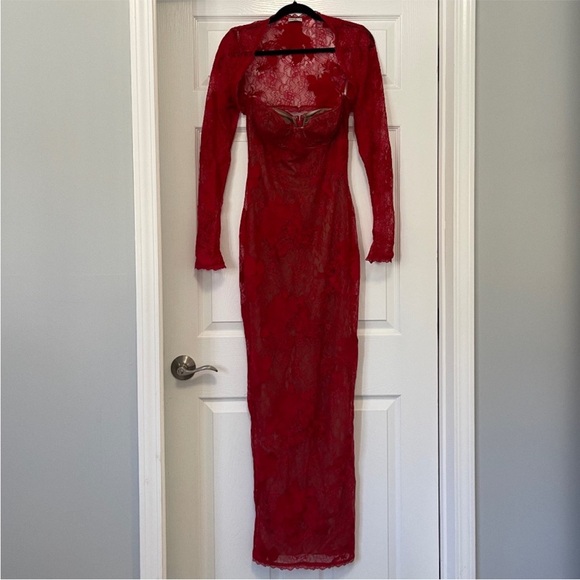 House of CB Lucienne Lace Maxi Dress in Red - Picture 3 of 7
